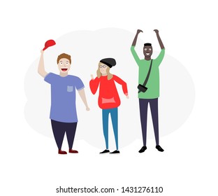 Vector illustration, flat style. The meeting of three friends.