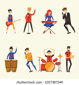 Vector illustration in a flat style of  music band characters