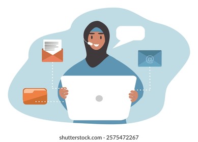 vector illustration in flat style muslim girl in ofice