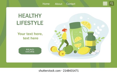 vector illustration in a flat style on the theme of a healthy lifestyle. Website banner.
