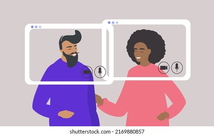 vector illustration in a flat style on the theme of online communication, online dating