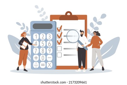 ilustración vectorial en un estilo plano sobre el tema de los cálculos empresariales, trabajo en equipo