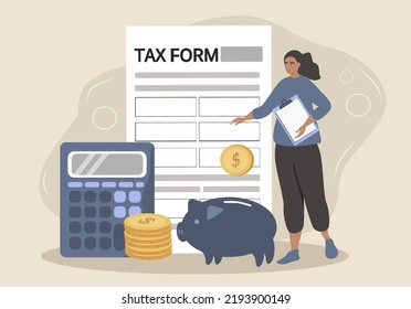 vector illustration in a flat style on the theme of taxes, filling out tax forms, tax optimization