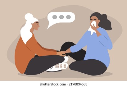 vector illustration in a flat style on the theme of female friendship, support. girl comforting her crying friend