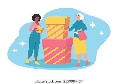 vector illustration in flat style on the theme of gift giving