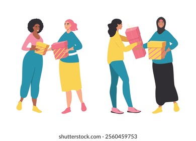 vector illustration in flat style on the theme of gift giving