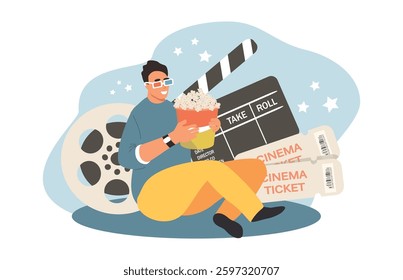 vector illustration in flat style on the theme of cinema, movie watching