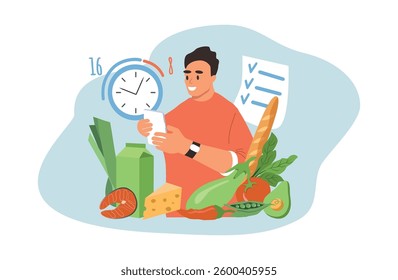 vector illustration in flat style on the theme diet, healthy eating, intermittent fasting