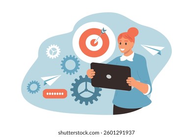 vector illustration in a flat style on the theme of achieving goals
