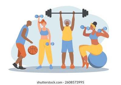 vector illustration in flat style on the theme of sport activities, diversity people