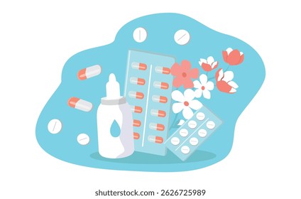 ilustração vetorial em estilo plano sobre o tema alergia
