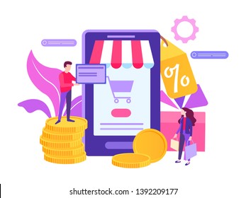 Vector illustration flat style online shopping, business concept, online store, 