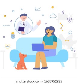 Illustration der Vektorillustration Flach-Style Online-Medizinische Beratung Ärztesitzung