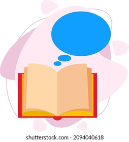 Vector illustration in a flat style. A paper book with a speech cloud. Education, knowledge. Vector illustration in a flat style.