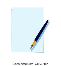Vector illustration in flat style. Paper and fountain pen.