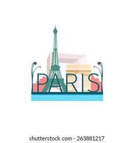 Vector illustration in flat style of Paris sights