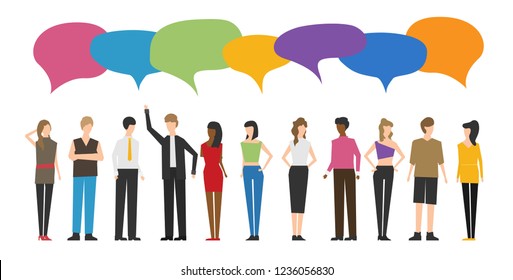 Vector illustration, flat style, people discuss social network, news, social networks, chat, dialogue speech bubbles