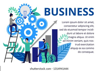  Ilustración vectorial en estilo plano. Gente trabajando con un diagrama para el negocio exitoso. Gente trabajando duro por un futuro mejor. Concepto de negocio para banners y folletos web.