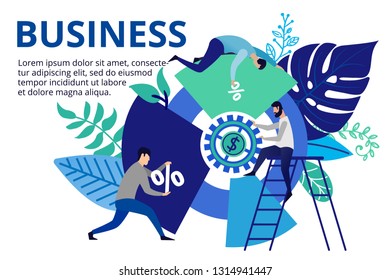 Vector illustration in flat style. People working with diagram for success business. People working hard for better future. Business concept for web banners and brochures.