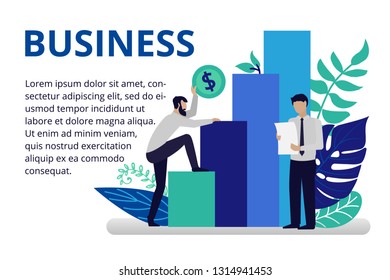 Vector illustration in flat style. People working with diagram for success business. People working hard for better future. Business concept for web banners and brochures.