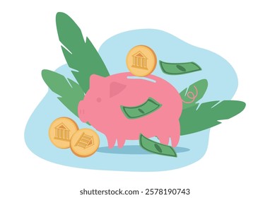 vector illustration in flat style. piggy bank