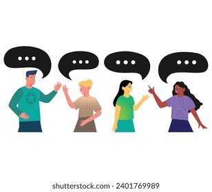 Vector illustration flat style, poeple discuss social network group of people, news social networks, meeting chat stock illustration