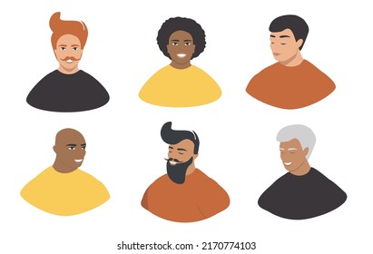 vector illustration in flat style - portraits of men of different races
