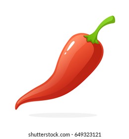 Vector illustration in flat style. Red spicy hot chili pepper with a stem. Healthy vegetarian food. Decoration for greeting cards, prints for clothes, posters, menus