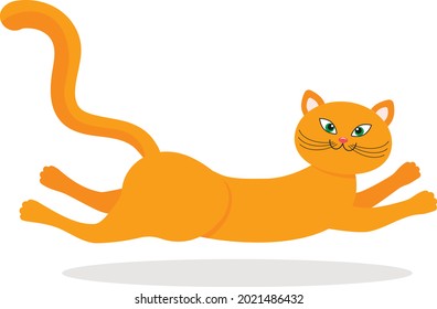 Vector illustration in flat style running ginger cat.