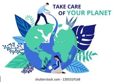 Vector illustration in flat style. Save the planet, save energy, the concept of the Earth day. Save of natural resources.
 Can use for website, banners and brochure.