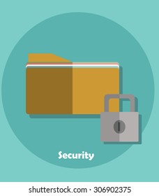 Vector illustration, flat style of security concept with yellow folder and locked pad lock