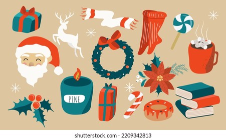 vector illustration in flat style - set of elements on the theme of christmas and new year