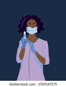 a vector illustration in flat style showing a nurse with a 
syringe