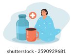 vector illustration in flat style. sick girl