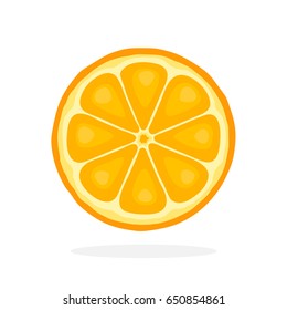 Vector illustration in flat style. Slice of orange. Healthy vegetarian food. Citrus fruits. Decoration for greeting cards, prints for clothes, posters, menus