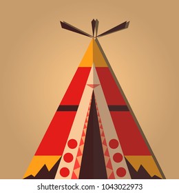 Vector illustration in Flat style. Stylized wigwams in calm colors