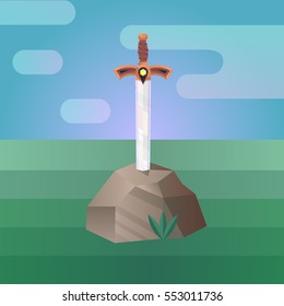 Vector illustration in a flat style. Sword in the Stone.