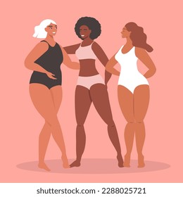 vector illustration in flat style - three women of different races, female diversity