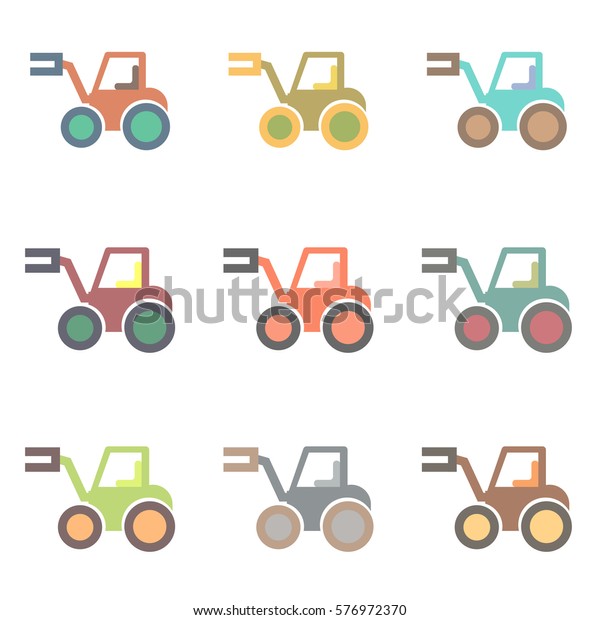 Vector illustration in flat style Tractor collection,\
work vehicles set