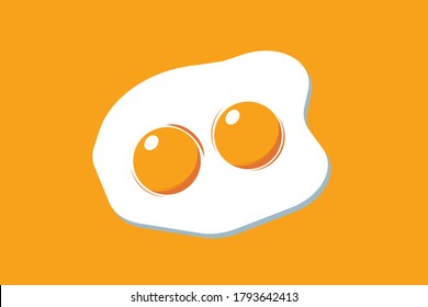 Vector illustration in flat style. Two fried egg. Decoration for greeting cards, prints for clothes, posters, menus