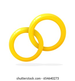 Vector illustration in flat style. Two gold wedding ring. Decoration for greeting cards, prints for clothes, infographics