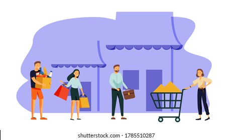 	
Vector illustration, flat style, various shops, discounts, purchase of goods and gifts, investing in real estate, shopping concept