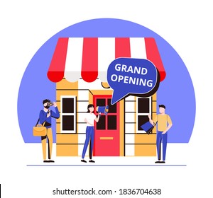 Vector illustration, flat style, various shops, discounts, purchase of goods and gifts, investing in real estate, shopping concept