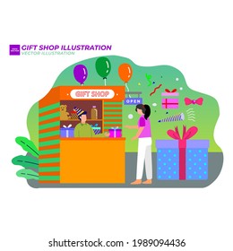 Vector illustration, flat style, various shops, discounts, purchase of goods and gifts, investing in real estate, shopping concept vector