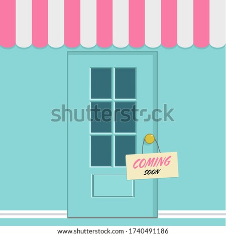 Vector illustration, flat style, various front of shops, with door and text coming soon,shopping concept