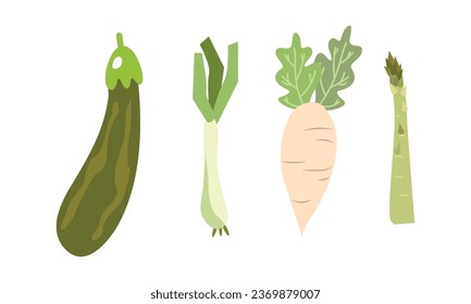 Ilustración vectorial , conjunto de verduras de estilo plano , jardín estacional de vitaminas verdes , comida saludable para diferentes usos de diseño como jardín o libro de cocina , libro infantil u otro diseño .