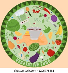 vector illustration of flat style vegetables and fruits berries for healthy eating diet vegetative food all drawings are isolated