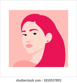 Vector illustration in a flat style, which depicts the face of a young woman, a portrait of a girl. Ideal for social media avatar