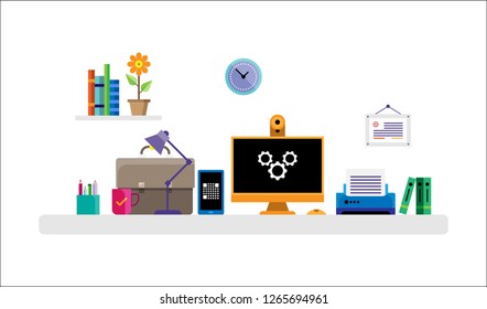 Vector Illustration Flat Vector Style Workspace Stock Vector Royalty Vector Illustration Flat Vector Style Workspace Stock Vector Royalty