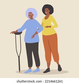 vector illustration in flat style. young black woman supporting older black woman